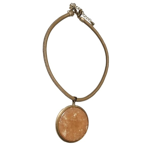 Chicos Reversible Druzy Peach Red Large Pendant Gold Tone Statement Necklace - Picture 3 of 6